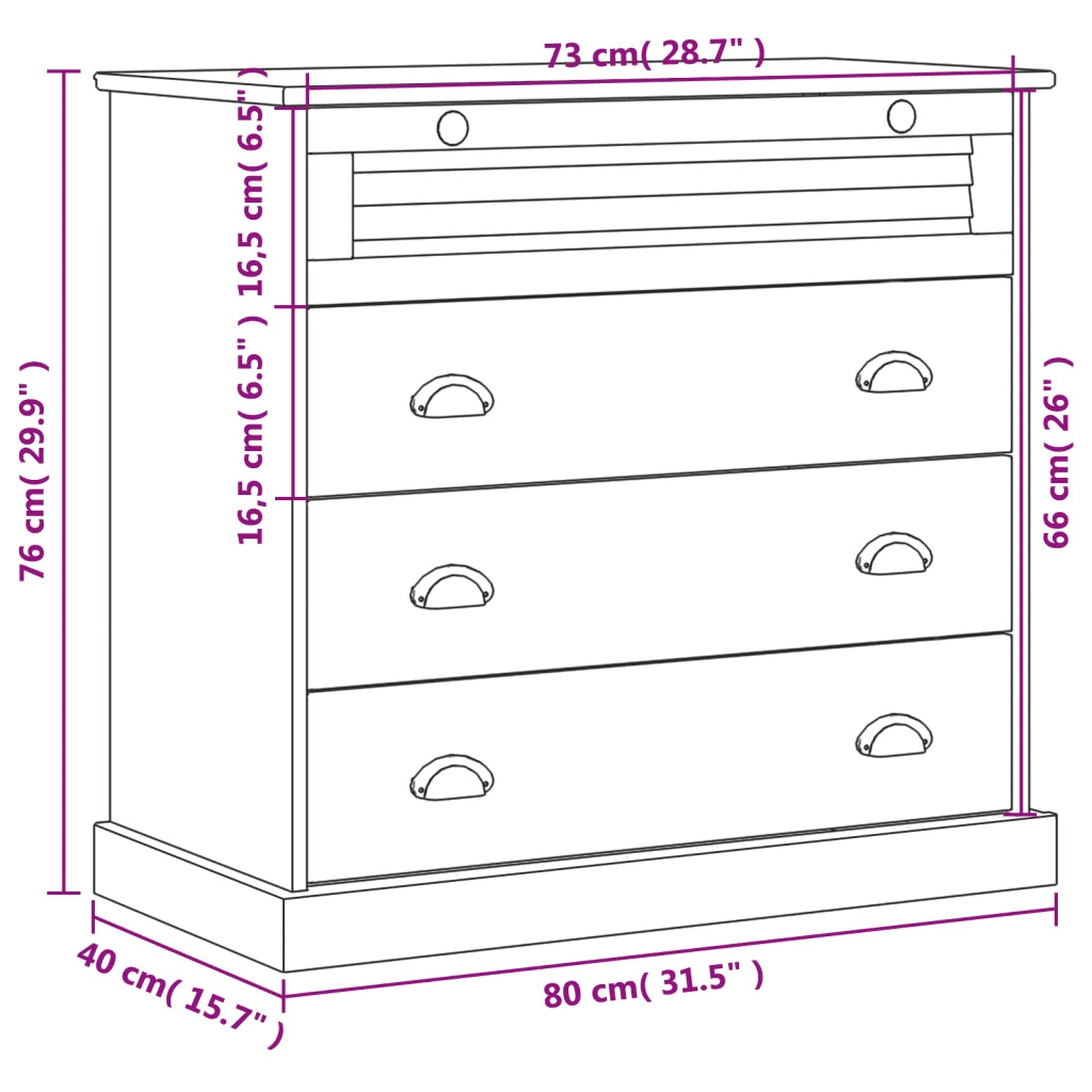 Cassettiera VIGO 80x40x76 cm in Legno Massello di Pino 353160