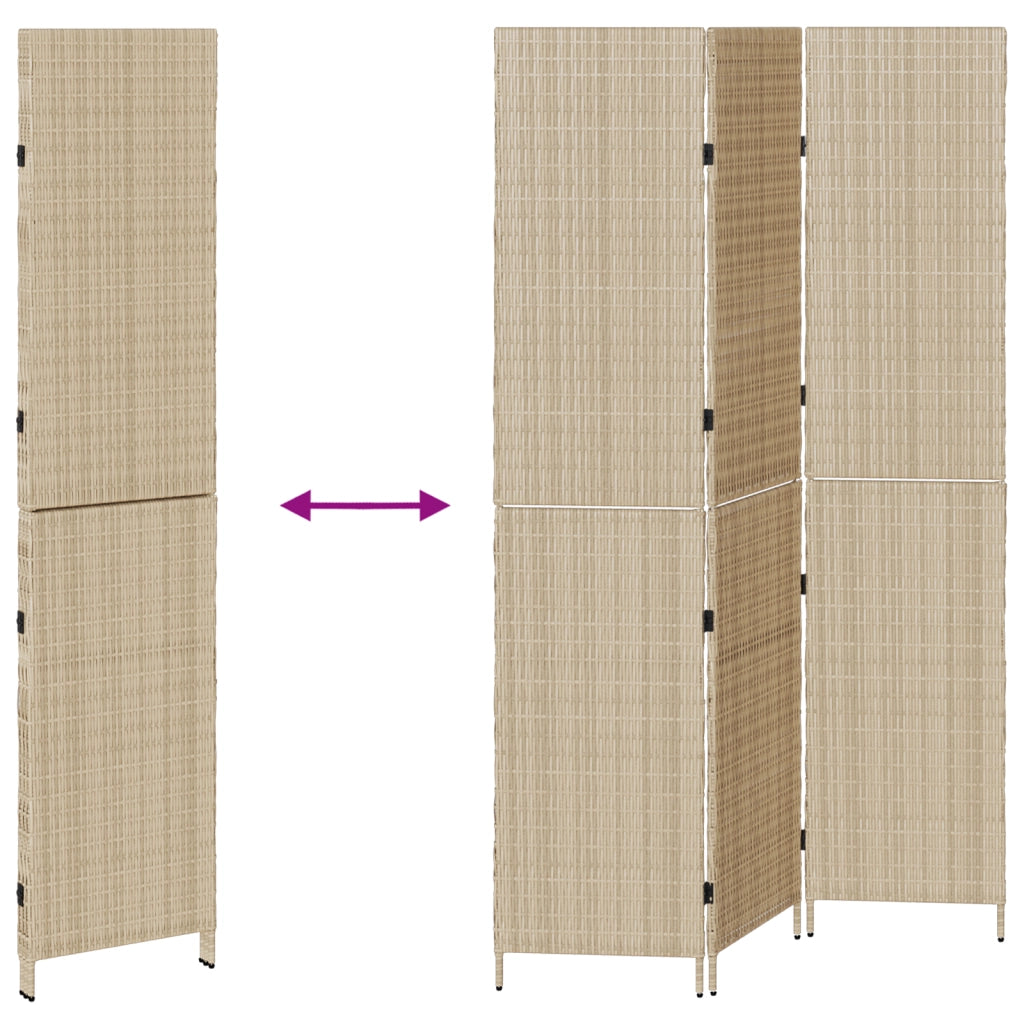 Divisorio per stanze  3 pannelli pieghevole beige 146x200 cm in poli rattan