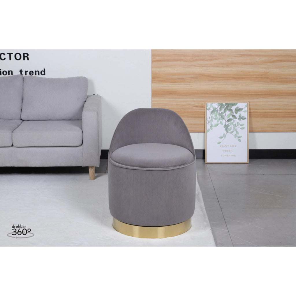 Pouf Girevole Viktor in Velluto Grigio con Vano Contenitore