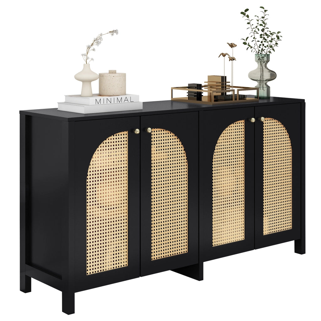 Credenza con 4 ante e ripiano regolabile; per soggiorno; in MDF; nero