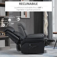 Poltrona Reclinabile Alzapersona Elettrica con Imbottitura Spessa e Telecomando, 96x93x105 cm, Nero