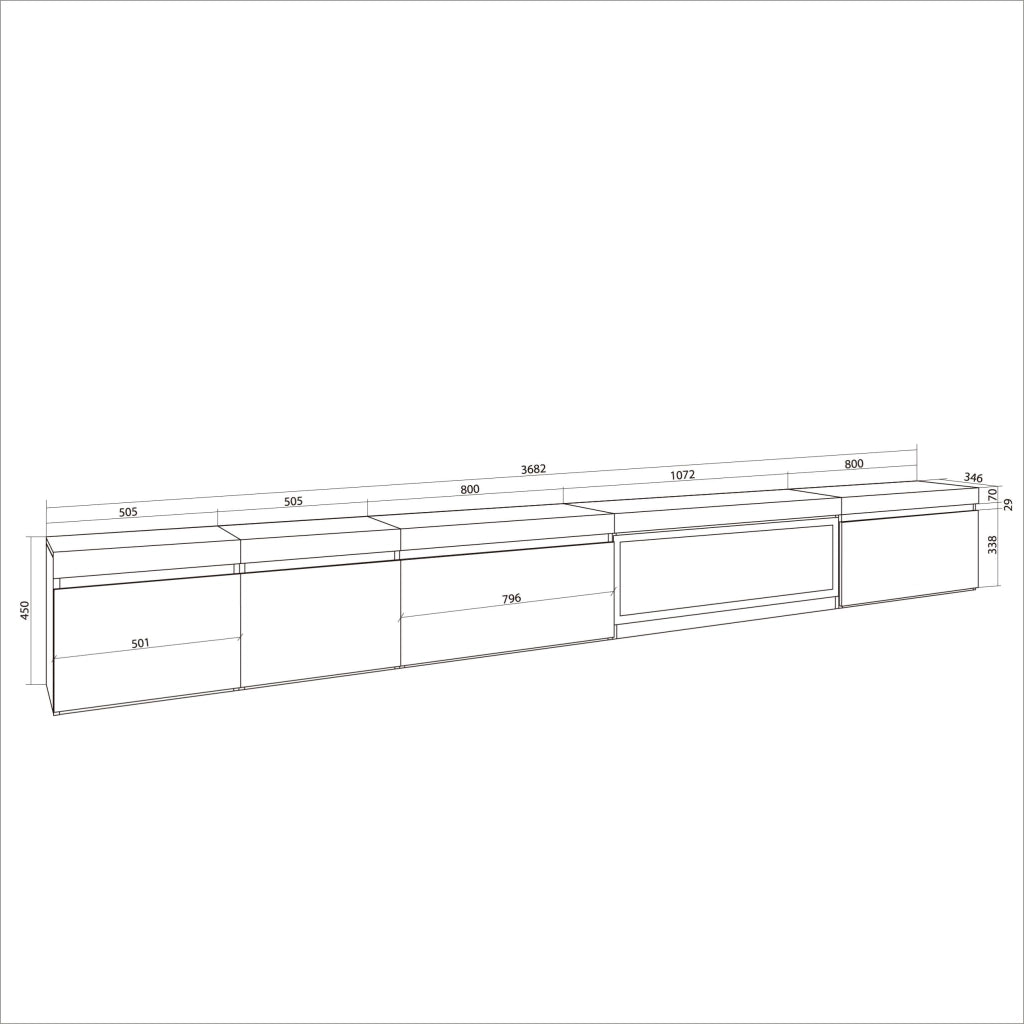 Mobile TV Soggiorno, 368x35x45, Camino elettrico XXL, grigio cemento RF3682