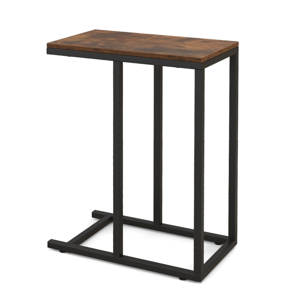 Tavolino a forma di C per divano e letto-Tavolino da soggiorno altezza 64cm con struttura in metallo Marrone Rustico