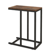 Tavolino a forma di C per divano e letto-Tavolino da soggiorno altezza 64cm con struttura in metallo Marrone Rustico