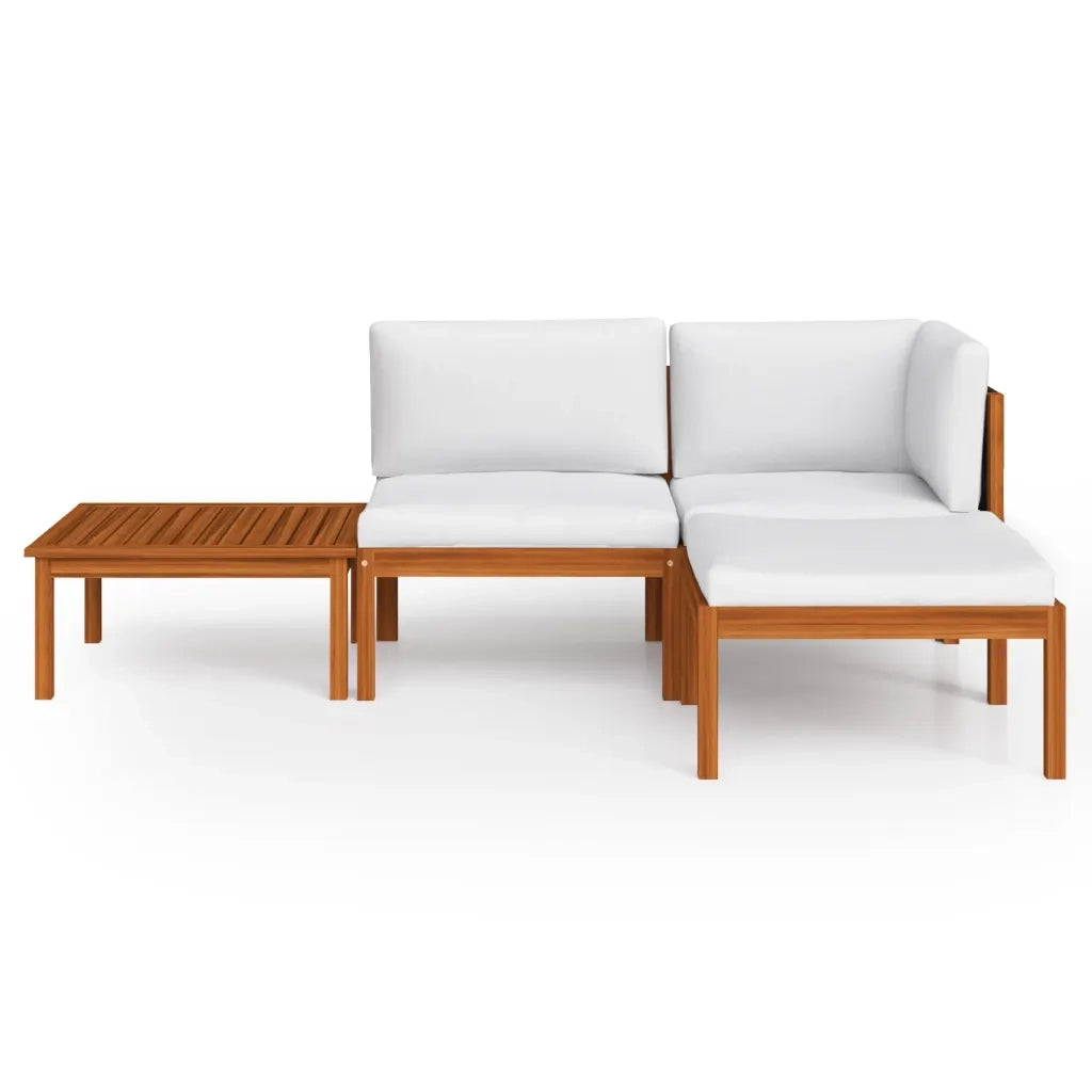 Set Divani da Giardino 4 pz con Cuscini Crema Massello Acacia cod mxl 41686