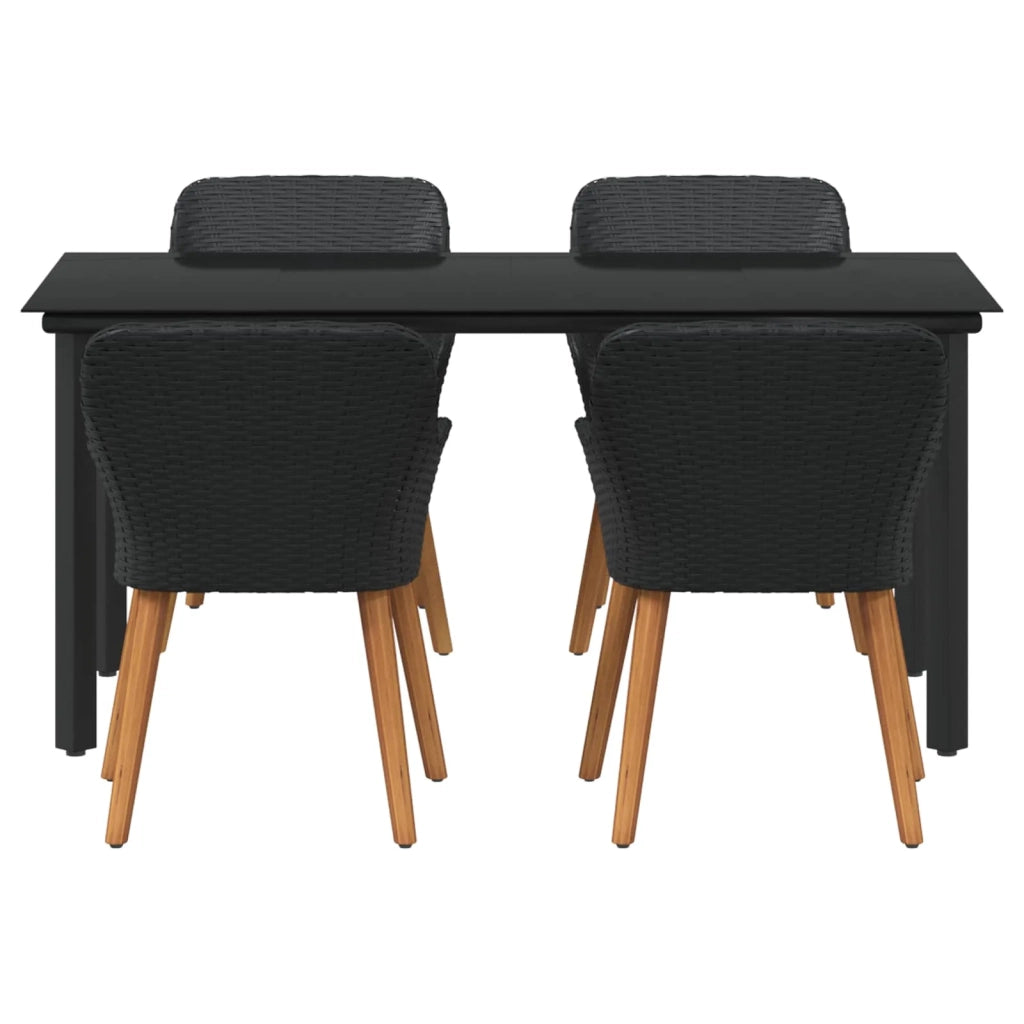 Set da Pranzo per Giardino con cuscino 5 pcs Nero polyrattan