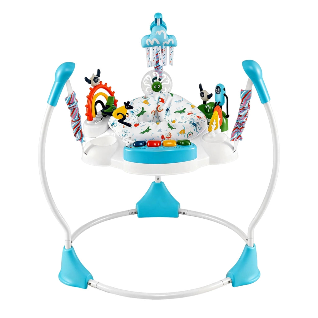 Centro attività bambini jumperoo 6 giocattoli interattivi luci musica-Centro attività altezza regolabile tavolo 360° neonati 6 mesi+ Blu