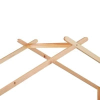 Letto a Casetta Espandibile con Ringhiera su Tre Lati, Letto per Cameretta, Letto Montessori, Senza Materasso, in Legno, 200x90 cm, Naturale