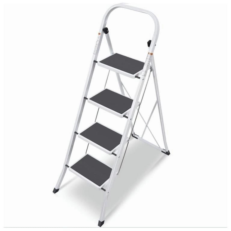 Sgabello Scala Scaletto in Metallo Tappetini Antiscivolo Stefy 4 Gradini