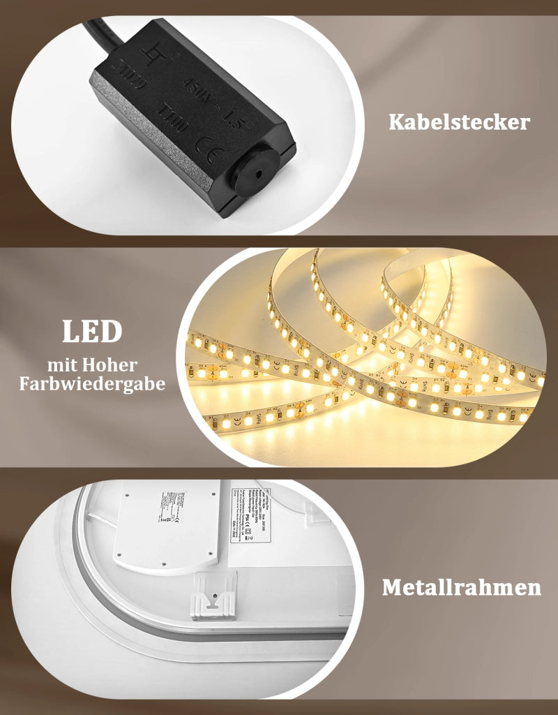 ZMH Specchio da bagno ovale con luce LED 60x120 cm parete touch antiappannamento IP44 dimmerabile 3000K-6500K