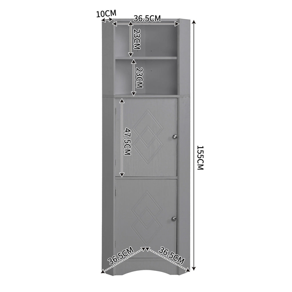 Mobile bagno angolare 36;5x36;5x155 cm grigio in truciolare con ripiani