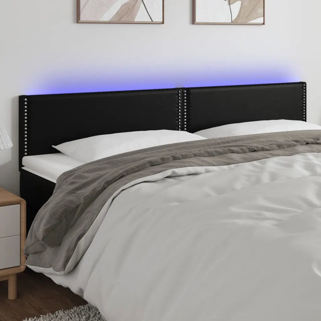 Testiera | Testata a LED Nera 200x5x78/88 cm in Similpelle