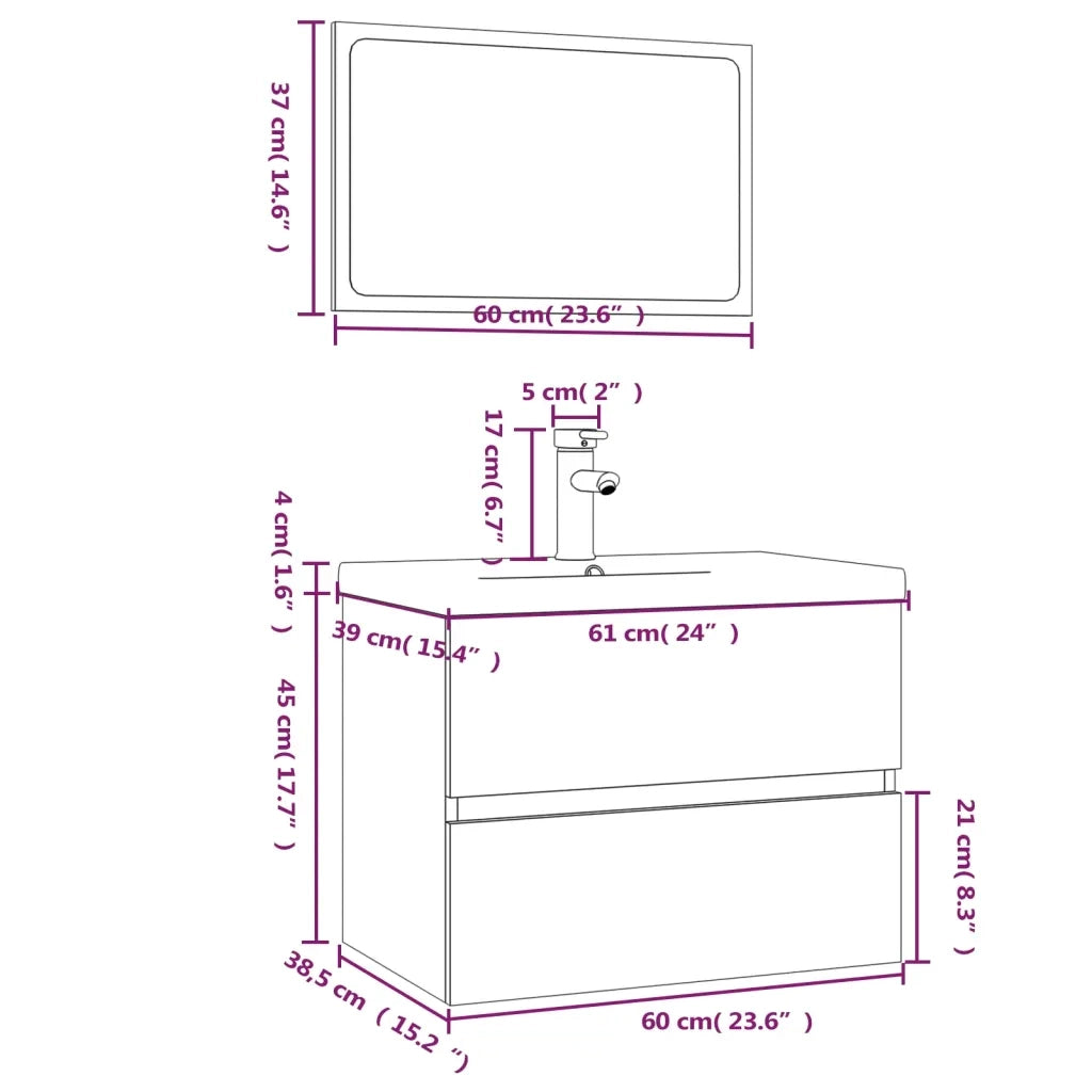 Set di Mobili da Bagno Rovere Fumo in Legno Multistrato 3152876