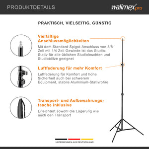 Stativo per luci AIR 280 FW-806, in alluminio, altezza max 280 cm, Cavalletto fotografico max 6 kg per faretti flash foto e video