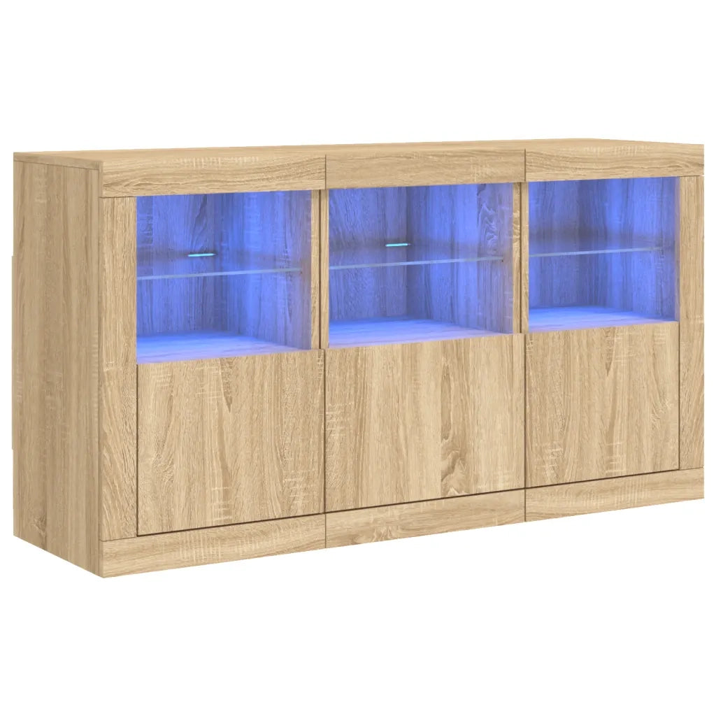 Credenza | Madia | Buffet da pranzo | Armadio da pranzo con Luci LED Rovere Sonoma 123x37x67 cm