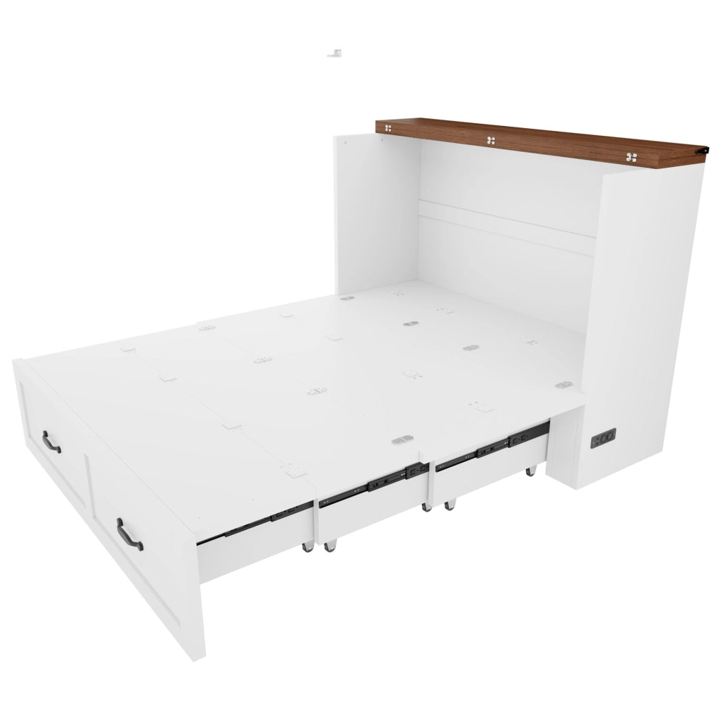 Letto a scomparsa pieghevole 140x200 cm in legno e metallo; bianco; con presa elettrica