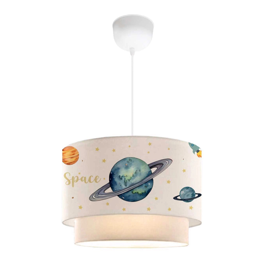 Lampada a Sospensione Lurgan per Cameretta Decorato con Pianeti - Bianco lux.pro