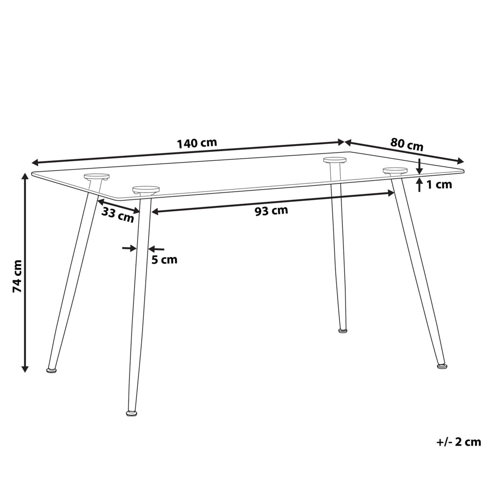 Tavolo da Pranzo Trasparente 140 x 80 cm Piano in Vetro Acciaio Gambe Nere Rettangolare Moderno