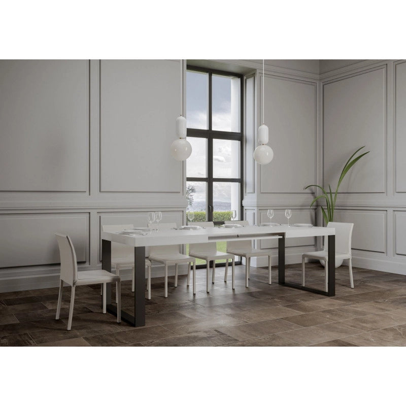 Tavolo allungabile 200/460x90 cm Tecno telaio Antracite - Bianco Frassino
