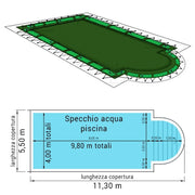Copertura 15,50 X 7,50 M Invernale Standard Combi 240 Gr/m² Con Occhielli E Salsicciotti Per Piscine Rettangolari Con Scala Romana 14,00 X 6,00 M Dimensione piscina: 9.80 x 4.00 m