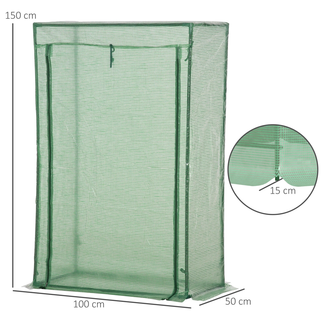 Serra da giardino con porta avvolgibile 100x50x150 cm in acciaio zincato e plastica verde scuro