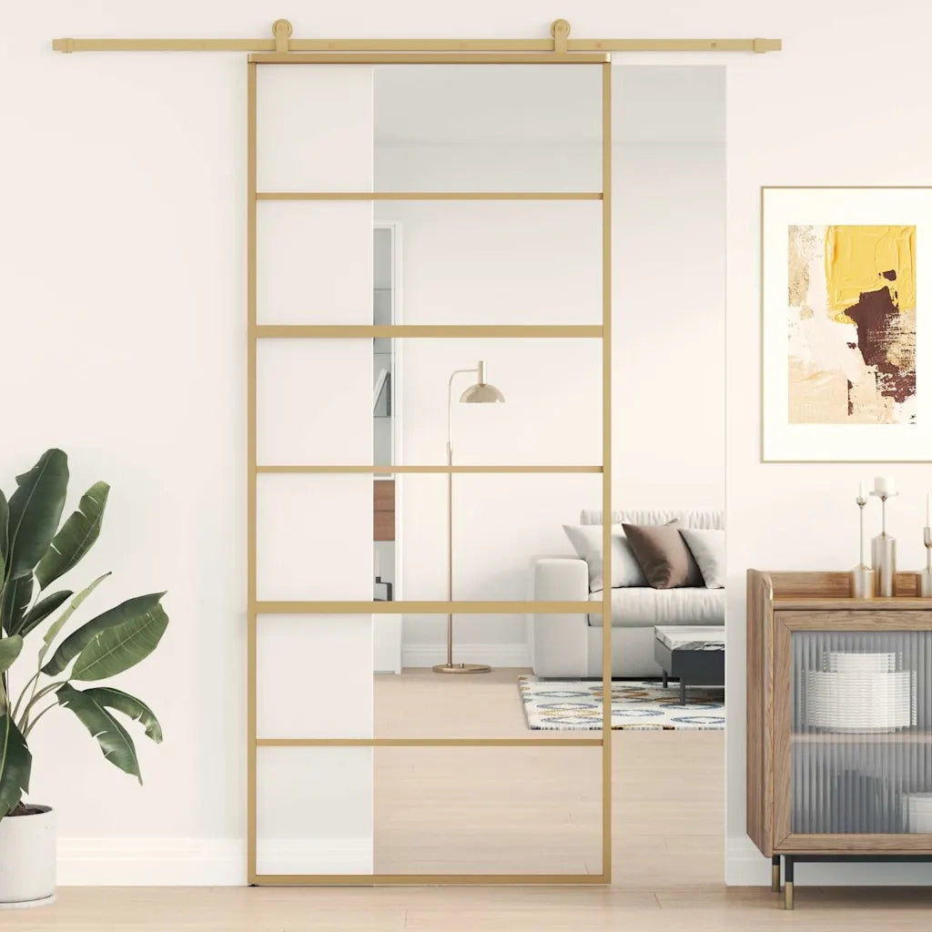 Porta Scorrevole Dorata 90x205 Vetro Trasparente ESG Alluminio 155161