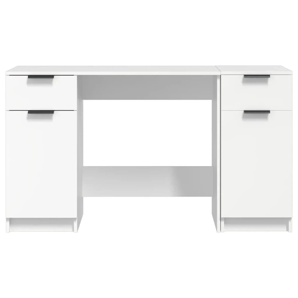 Scrivania da ufficio postazione di lavoro mobile per computer studio con mobiletto laterale legno ingegnerizzato bianco 02_0023391