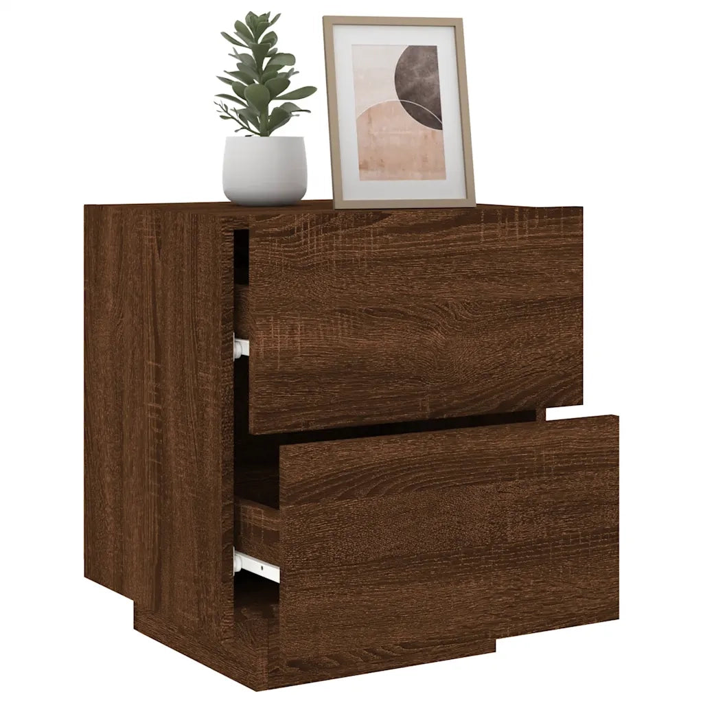 Comodino con Luci LED-Tavolino da notte Rovere Marrone in Legno Multistrato 410478