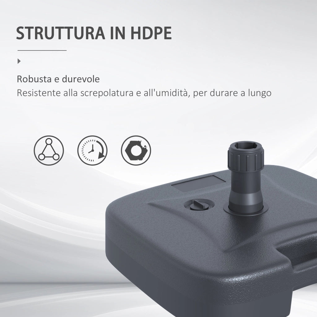 Base per Ombrellone da Giardino Ø38 Riempibile 20-30 Kg HDPE Nero 46x45x26 cm