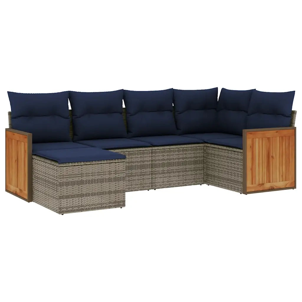 Set Divani da Giardino 6 pz con Cuscini Grigio in Polyrattan 3227860