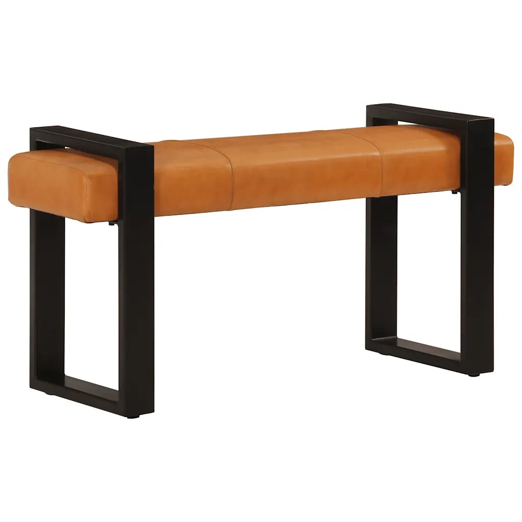 Panca-Sgabello Nera e Marrone 110 cm in Vera Pelle di Capra