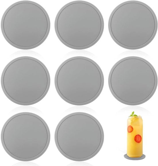 Onderzetters in vetro da 10 cm - 8 pezzi di sottofondi in silicone di alta qualità, sottofondi per bicchieri, bar, cucina, antiscivolo e sottofondi in vetro rotondo duraturo (grigio)