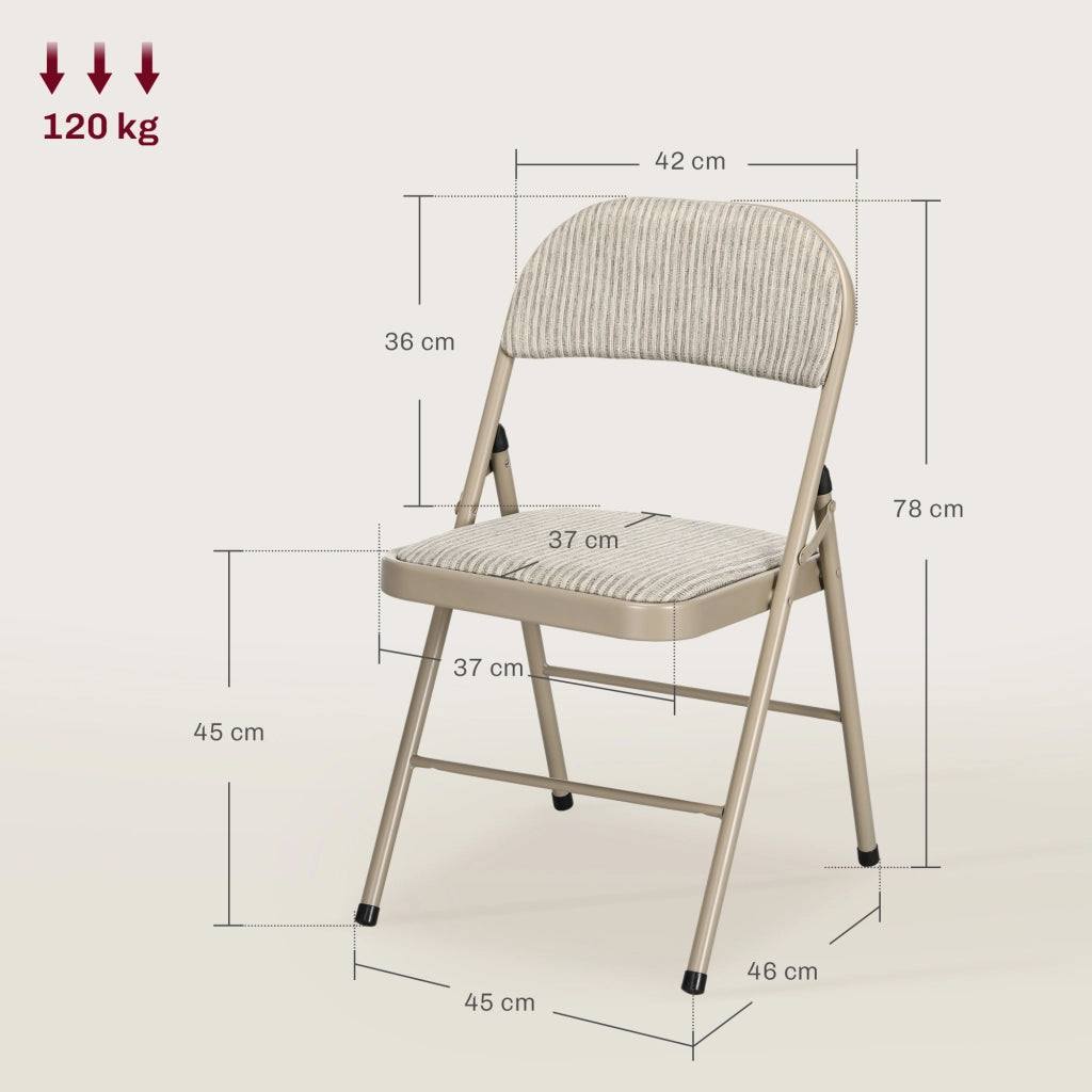 Set di 6 Sedie Pieghevoli Moderne 45x46x78 cm in Acciaio e Tessuto Effetto Lino Beige
