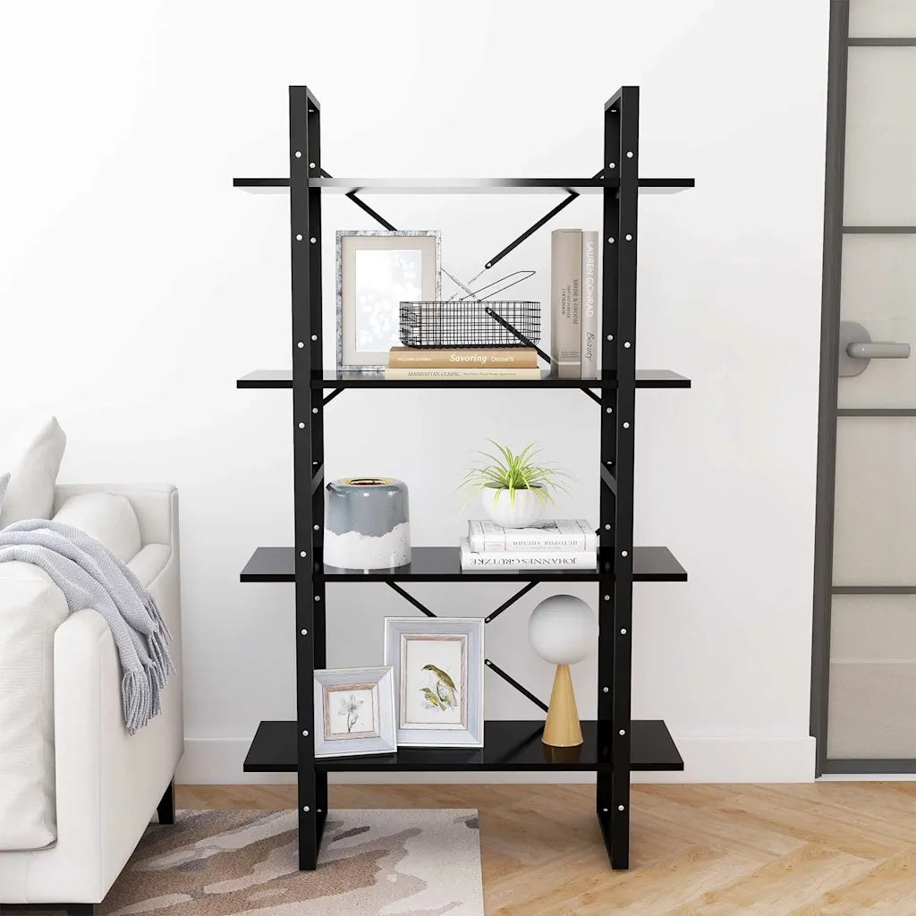 Libreria a 4 Ripiani-Scaffale per Libri-Mobile di Stoccaggio Nera 80x30x140 cm in Legno Multistrato