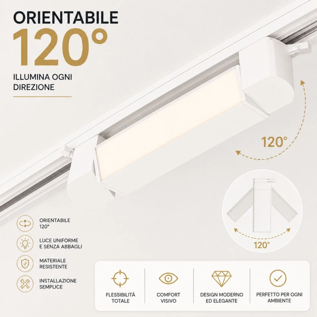 Faro Led Binario Monofase, Bianco Lineare 61cm 28W 2800lm 120° Orientabile, Disponibili 3000K 4000K (Bianco Caldo 3000K)