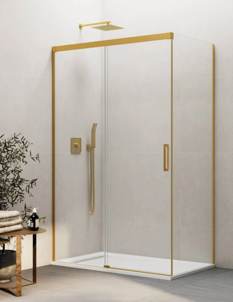 Box doccia THALASSA (BASIC) 1+1 con lato fisso laterale 130x100 cm Oro vetro trasparente