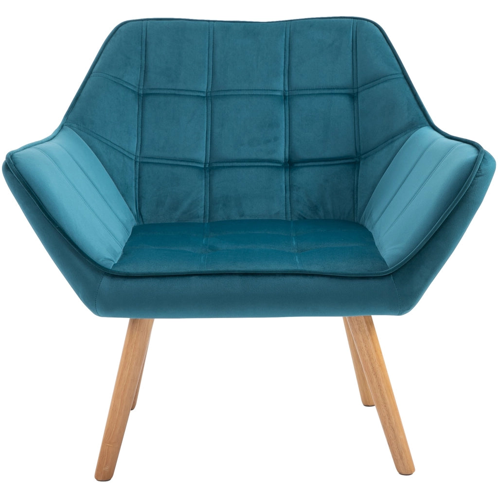 EasyComfort Poltroncina da Camera Design Scandinavo, Poltrona in Velluto e Legno, Color Petrolio, per Soggiorno o Ufficio, 67x61.5x71cm
