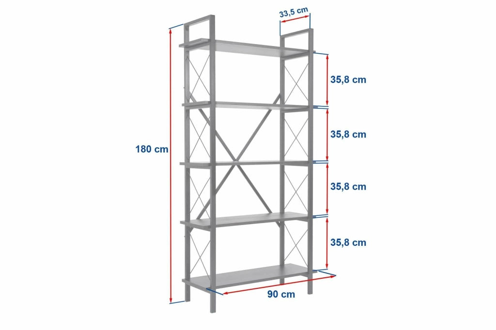 Libreria Suriel, Scaffale da ufficio, Mobile portalibri, Biblioteca, 90x34 h180 cm, Quercia e Nero