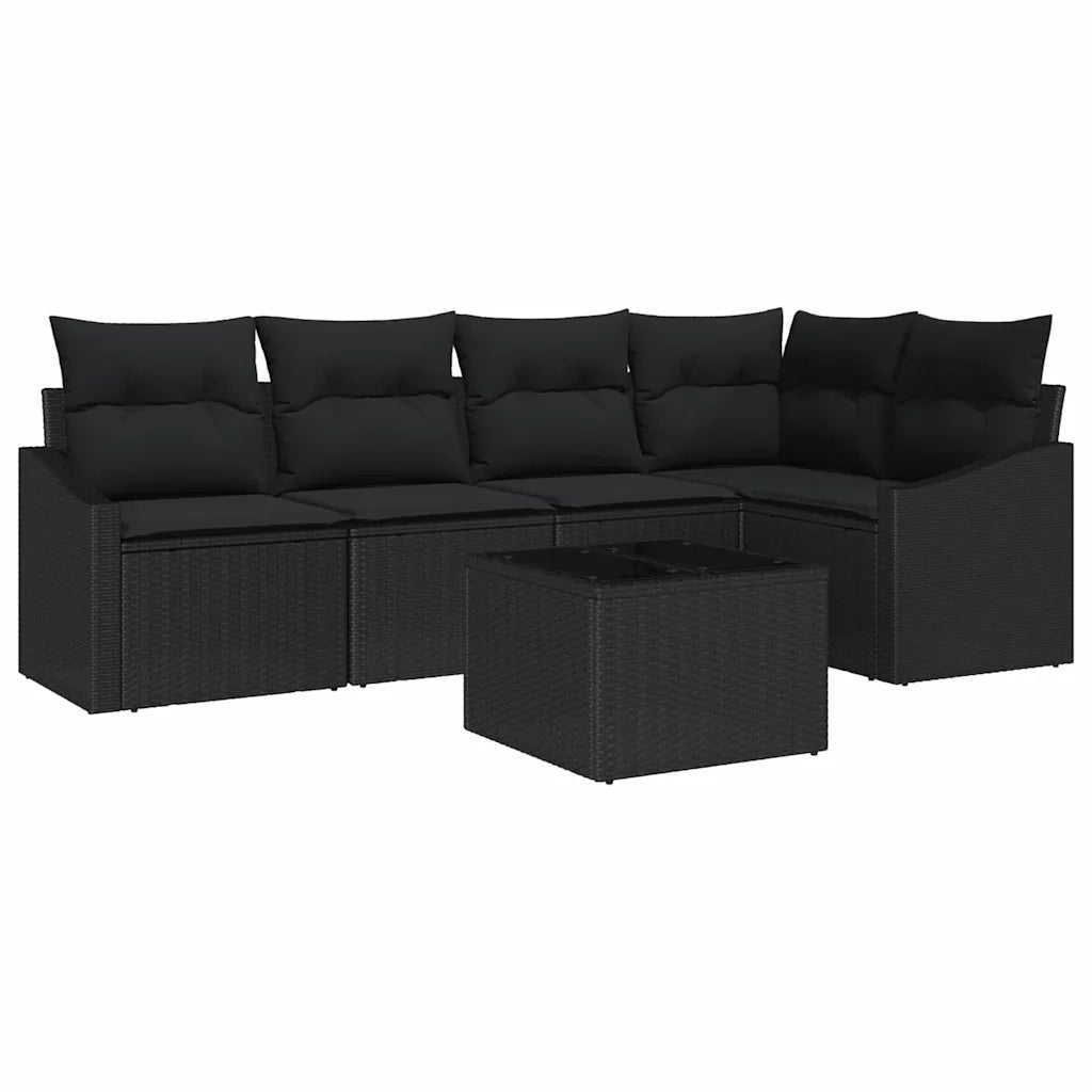 Set Divano da Giardino con cuscino 6 pcs Nero polyrattan 3355402