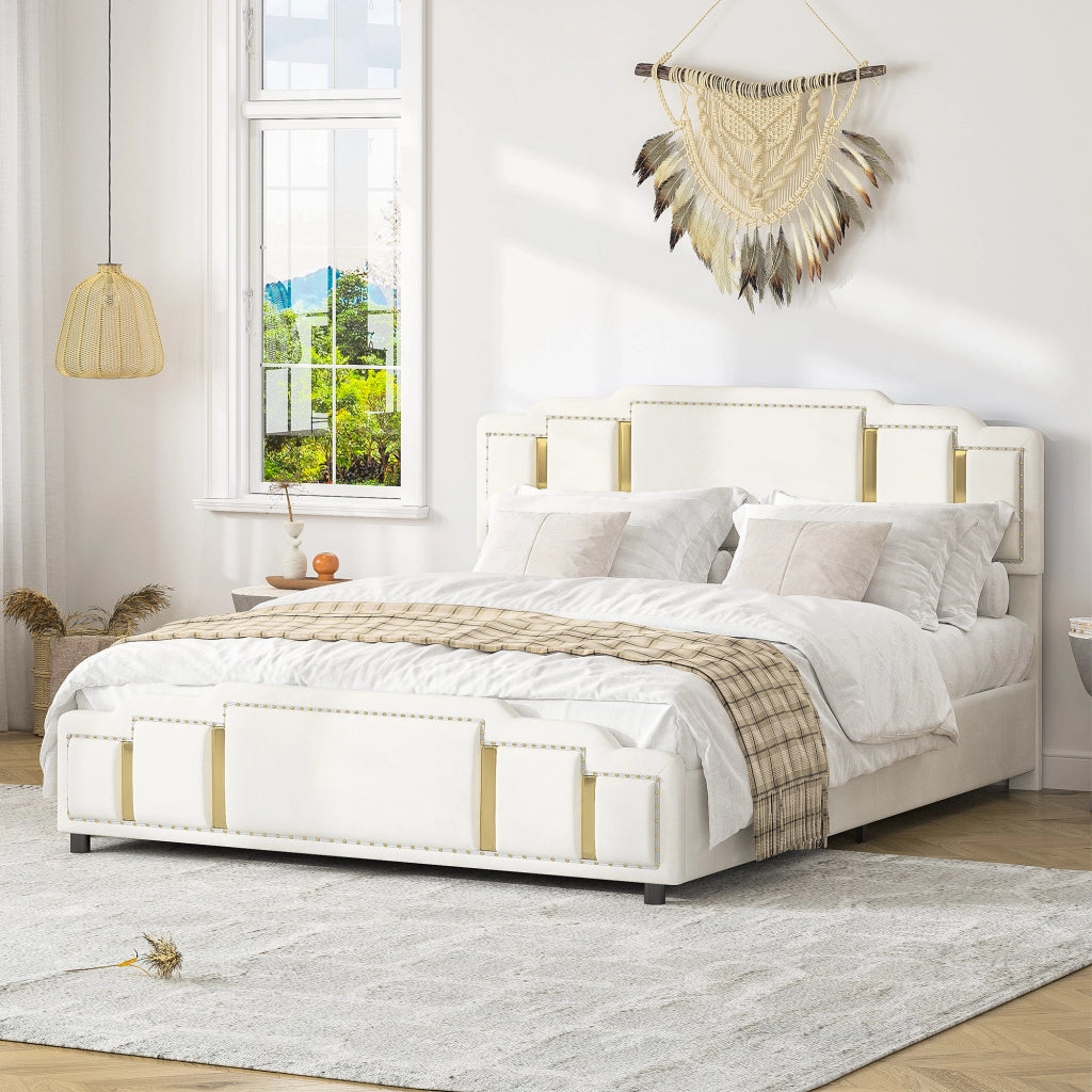 Letto imbottito idraulico 140x200 cm in velluto beige