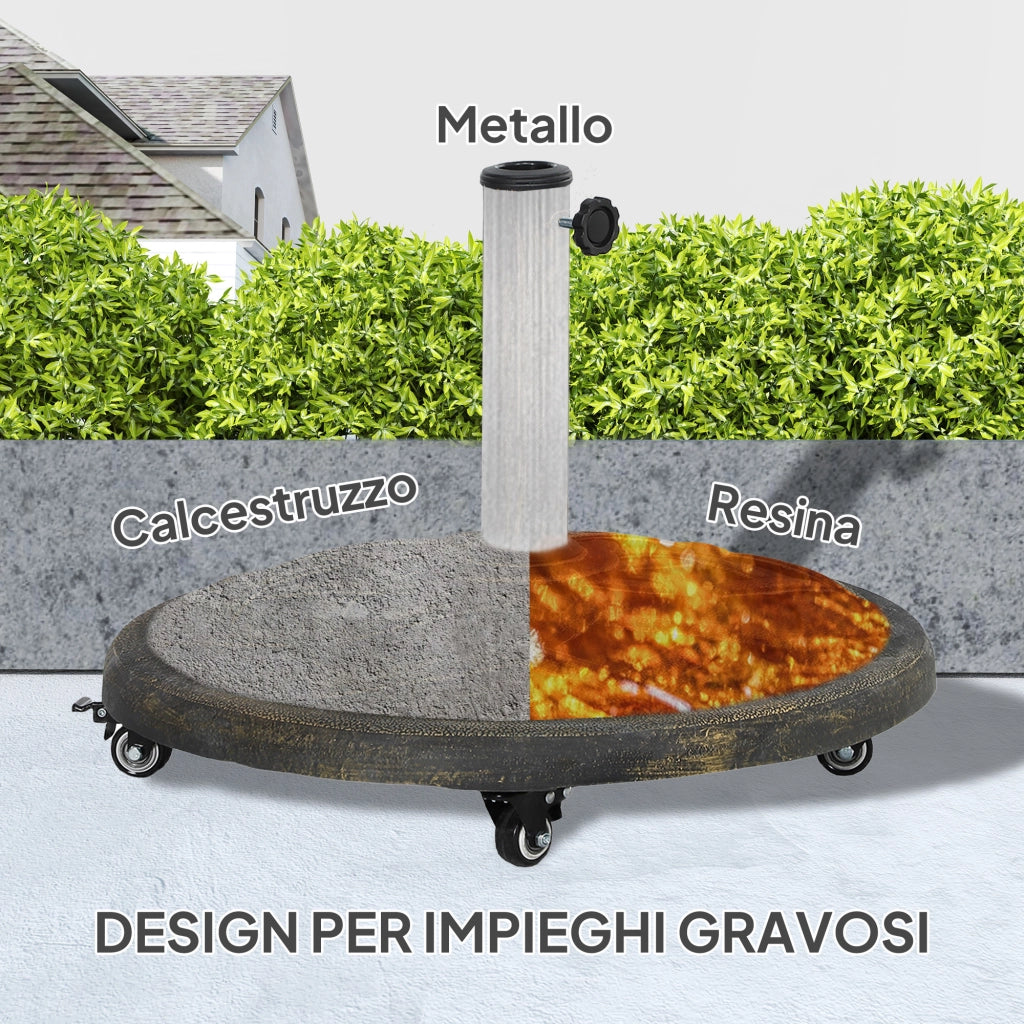 Base per Ombrellone in Resina da 20 kg Rotonda con Ruote e Freni, Bronzo