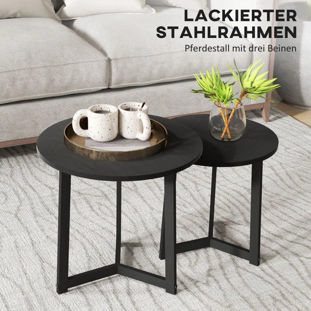 Tavolino da caff¨¨ moderno 2 pezzi ¨C zephmum ¨C rotondo, nero, metallo, MDF