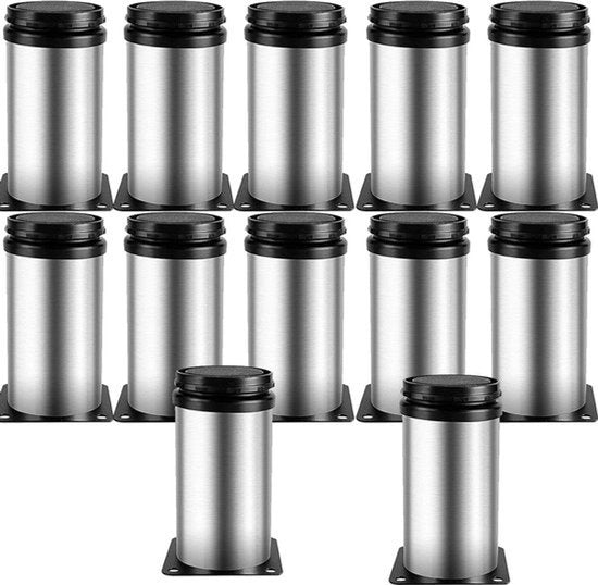 Piedi per mobili regolabili - 12 pezzi - 10-10 cm - acciaio inox - piedi per cucina - piedi per divano - armadio - divano letto - scrivania - 100 x 62 x 50 mm