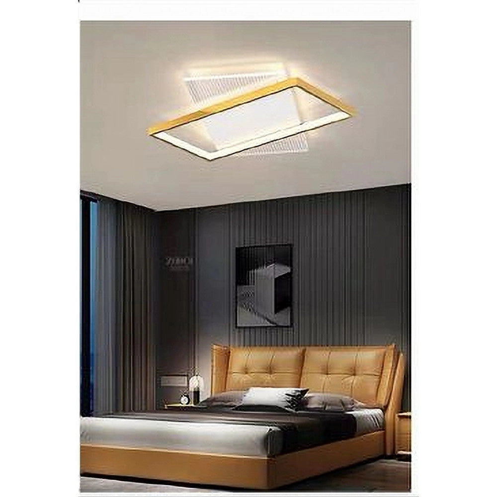 Trade Shop - Plafoniera Led 32 Watt Rettangolare Oro Lampadario Da Soffitto Luce Fredda 71064 -