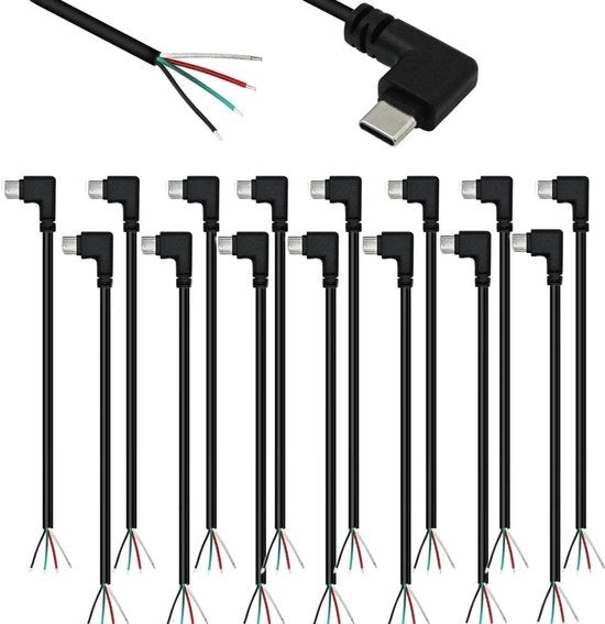 Set di 15 cavi USB-C a 90 gradi con 4 conduttori, 28 AWG, 5V/3A, ideale per riparazioni USB-C e progetti DIY