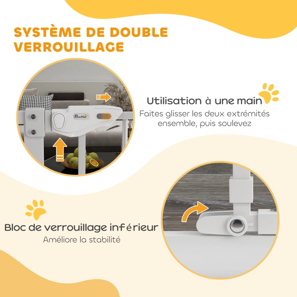 Barriera per Animali Domestici con Porta e Chiusura Automatica ¨C zephmum ¨C Bianco 104.1H cm