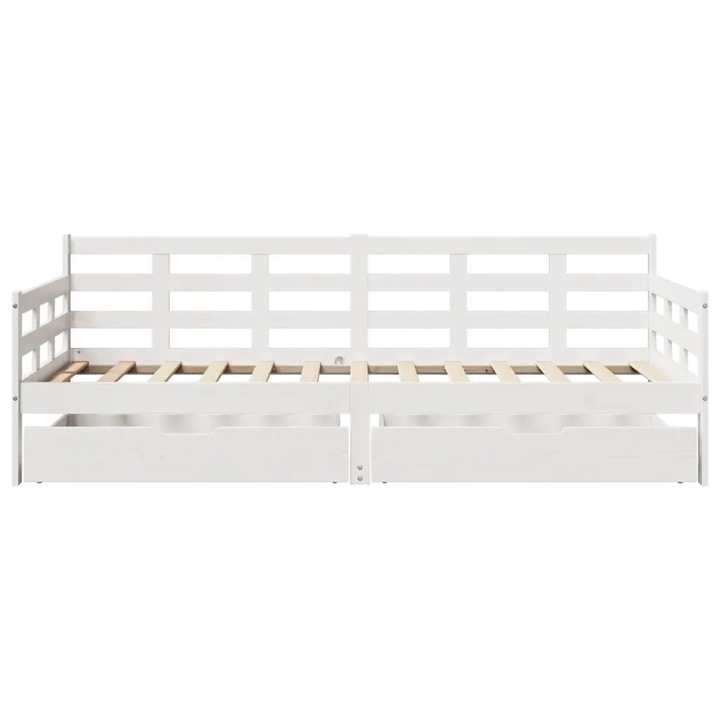 Dormeuse con Cassetti Bianca 80x200 cm Legno Massello di Pino