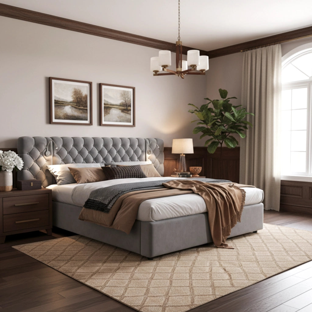 letto imbottito velluto grigio 180 x 200 cm