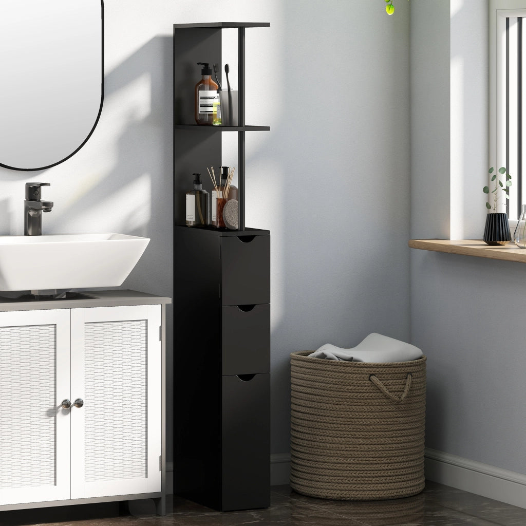 Armadio da bagno con cassetti e ripiani aperti ¨C Minimal ¨C 15x33x136,8 cm nero