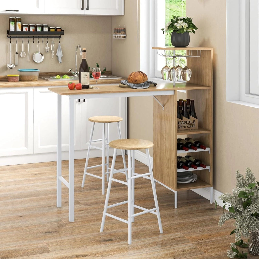 Tavolo Alto con Sgabelli 3 pz Tavolino e Bancone Bar, Penisola Cucina con Sgabelli, Tavolo Bistro in Forma Quadrata 120x40x90 cm, 4 Colori (Naturale)